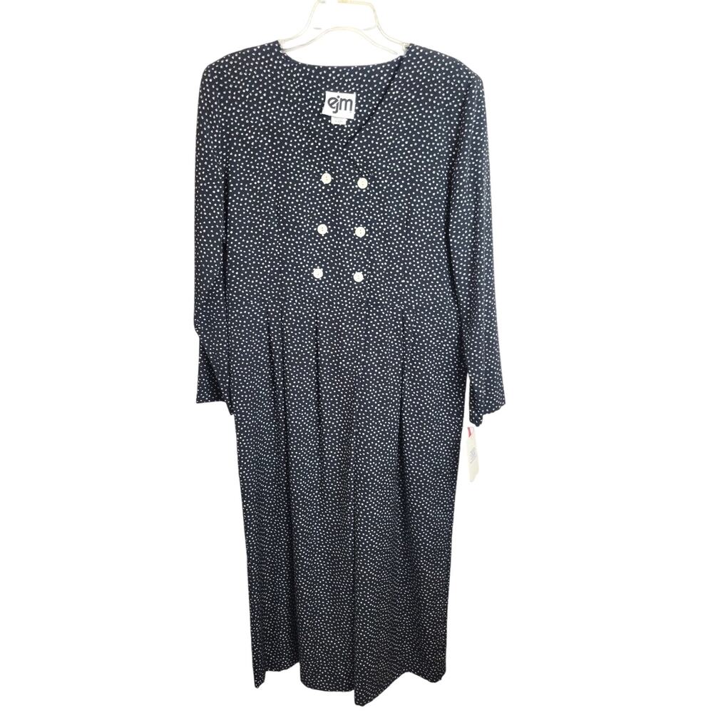 NWT‎ EJM Black White Spot V-Neck Shell Buttons Wide Leg Romper Women's Size 18